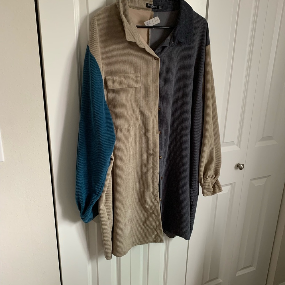 Nasty Gal Colorblock Long Sleeve Dress - Beige, Blue, Gray - Picture 2 of 9